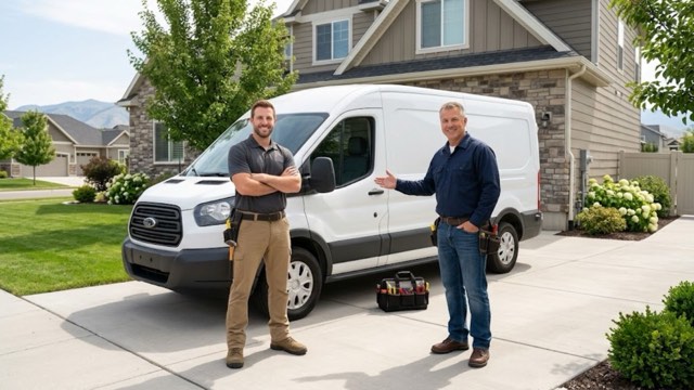 Walk-In Bathroom Tubs South Bend installer and service van outside a customer's home